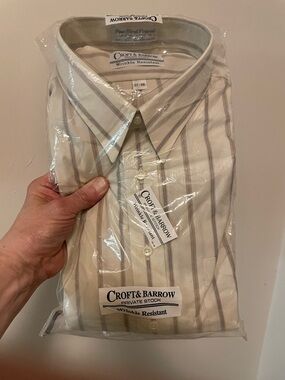 croft & barrow Cream Shirt with Tan and Gray Stripes